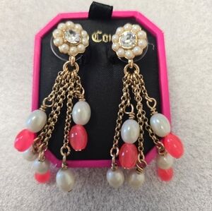 Elegant Juicy Couture Gold, Pearl & Pink Dangle Earrings